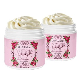Outccogo Whipped Beef Tallow for Skin, Beef Tallow for Face, Rose Face Moisturizer, 5.3 OZ Extra Size Rose Scent Whipped Natural Tallow Blam Grass Fed Tallow Cream Moisturizer Body Lotion,2 Pack