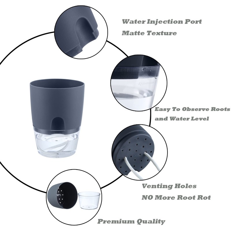 Planterhoma Self Watering Pots for Indoor Plants, 6 Pack, 3.2/4/6