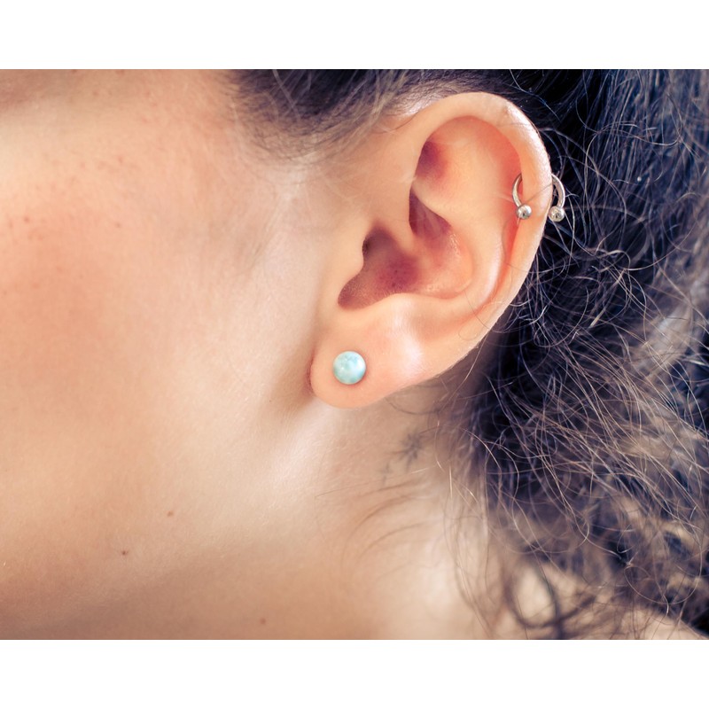 Larimar Stud Earrings | Gemstone Earrings | Ball / Pearl