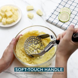 Cook With Color Hand Held Potato Masher - Professional Stainless Steel with Soft Comfort Handles Food Masher, Collapsible