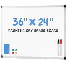 DUMOS Magnetic Whiteboard Kit for Wall 36" x 24", Dry Erase Board with 1 Dry Eraser & 2 Multicolor Markers & 4 Magnetic Pins, Sliver Reinforced Aluminum Frame for Home, School, Office