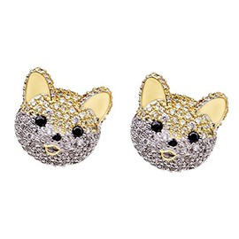 Round Cut White Cubic Zirconia Akita Dog Stud Earrings In 14K Yellow Gold Over Sterling Silver