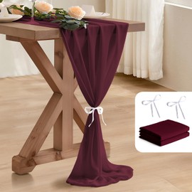 BEELIFY 2 Pack 10 Ft Chiffon Table Runner Burgundy Gauze Long Table Runners 27x120 Inches Sheer Tulle Table Runner for Rustic Wedding Reception Bridal Shower Decorations Birthday Party