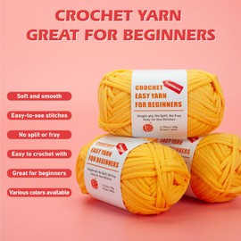 Yellow Crochet Yarn for Crocheting & Knitting Beginners Easy Crochet Yarn, 3 Pack×1.8oz Amigurumi Yarn with Easy-to-See Stitches and No Split, Worsted Medium # 4 Yarn, Cotton-Nylon Blend,Thick & Soft