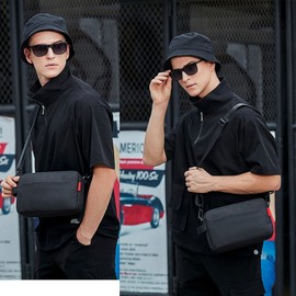 Pawleso Men's Shoulder Bag Casual Chest Bags Medium Shoulder Bag Men's Messenger Bag Nylon Waterproof Durable Small Square Bag, black, Utility