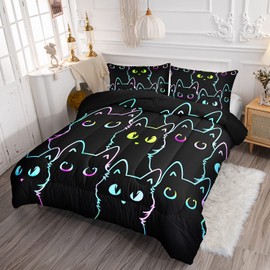 Axolotl Kids Bedding Cartoon Twin Size,Gradient Line Cute Cat Bedding Set for Teens Kids Boys Girls Adults Room Decor, All Season,1 Comforter 2 Pillow Cases,Black
