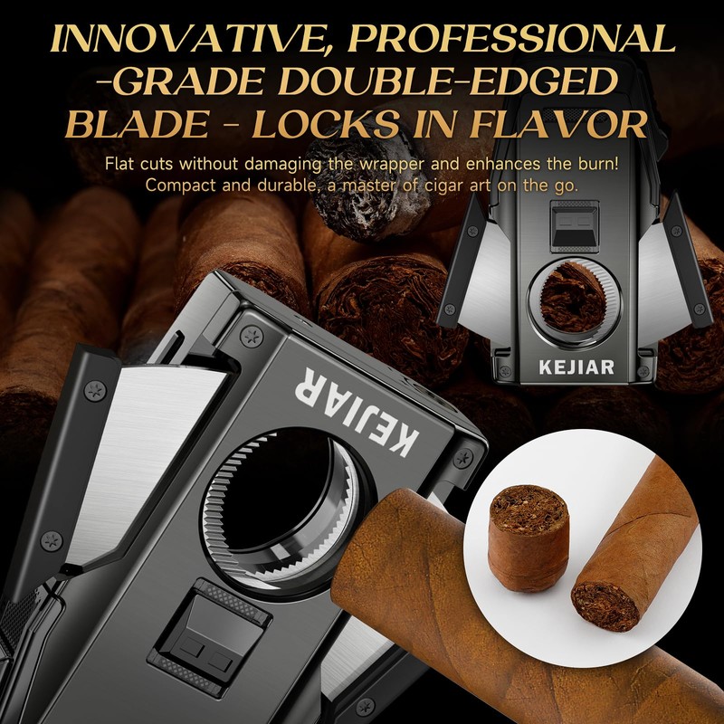 KEJIAR Cigar Lighter, Double Jet Torch Lighter, Built-in Punch, Double