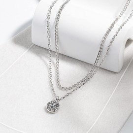 TseenYi Layered CZ Crystal Pendant Necklace Layered Silver Necklace Round Solitaire Pendant Necklace Sparkling Crystal Necklace Bridal CZ Necklace Chain Jewellery for Women and Girls