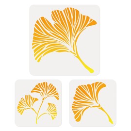 DOODLREAM 3 Pack Chinese Ginkgo Leaf Stencils for Painting on Wall 30 x 30cm Reusable Plastic Leaf Craft Stencil for Painting on Wood Fabric, DIY Home Decor Stencil