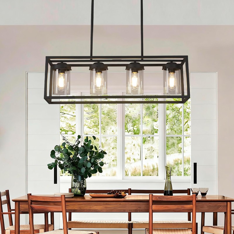Pretoy Black Kitchen Light Fixture,Black Farmhouse Chandeliers for Dining Room,Rustic