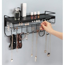 JackCubeDesign Wall Mounted classic Black Iron Designer made Cosmetics Storage Shelf w/Necklace Jewelry Organizer Shelf Earrings Holder – :MK238A