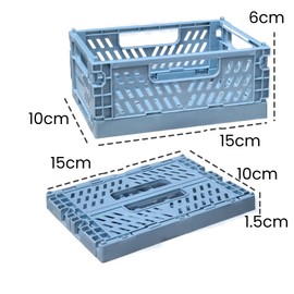 EURXLQ Pack of 4 Folding Boxes, Blue, 15 x 10 x 6 cm, Folding Box Baskets, Storage, Collapsible, Portable Storage Boxes, Colourful Storage Box, Suitable for Kitchen, Bathroom, Office, Bedroom