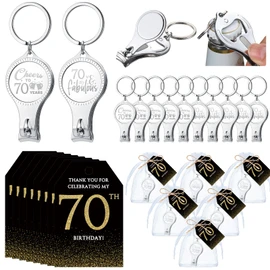 Zeyune 30 Sets 70th Birthday Party Favors for Guests Beer Bottle Opener Nail Clippers Keychains Bulk Thank You Cards with Organza Gift Bags for Birthday Anniversary Souvenirs Return Gifts