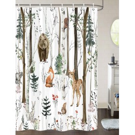 Rustic Forest Shower Curtains, Rustic Lodge Cabin Shower Curtain Woodsy RV Shower Curtain, wildlife Animals woodland Shower Curtain Campers Shower Curtain Camping Bathroom Set with Hooks, 54X72 Inch