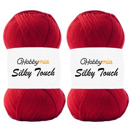 HobbyMia Silky Touch Crochet Yarn - 100gr / 383yds - 100% Microfiber Acrylic - (2) Sport Fine Weight - Silky Effect Yarn for Hand Knitting (Red - Dark Red, 2 Skeins)