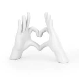 Accessoryway White Love Heart Hands Sculpture Decor -Modern Heart Shaped Finger Statues Hand Jewelry Display for Girls Home Shelf,Vanity,Desktop Decor and Wedding Valentines Day Decorations & Gift…