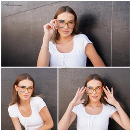 3-Pack Trendy Oversized Cat Eye Reading Glasses for Women Stylish Square Blue Light Blocking Readers AM6141 Mix (+1.00 Magnification Strength)