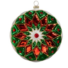 RAZ Imports Multi-Color Starburst Ornament – Green, Red, Green, and White, Hand-Painted Glass Christmas Decoration