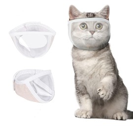 Cat Muzzle for Grooming, Transparent Cat Mouth Muzzle for Nail Trimming, Anti-Biting Breathable Cat Helmet, Adjustable Kitten Mask for Treatment Recovery Pet Puppy Hood Prevent Scratching Biting