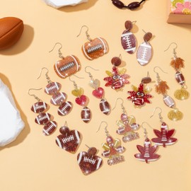 Y1tvei Fall Football Glitter Earrings - 9 Pairs Colorful Maple Pumpkin Sparkly Acrylic Drop Dangle Stud Earhooks Autumn Earring Ear Decor Jewelry Accessory Supplies for Women Thanksgiving Party Event
