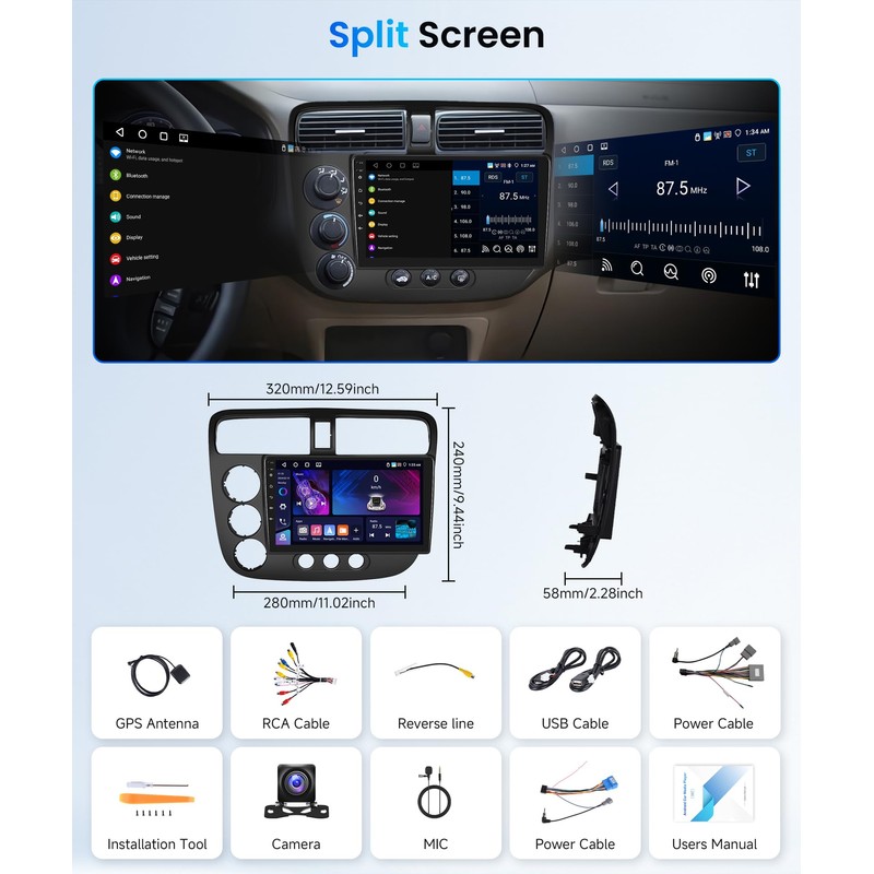 4+64G Android Car Radio Stereo for Honda Civic 2001-2005 with