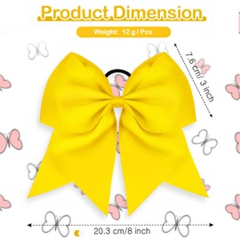 2 Packs Jumbo Cheerleading Bow 8 Inch Cheer Hair Bows Large Cheerleading Hair Bows with Ponytail Holder for Teen Girls Softball Cheerleader Outfit Uniform (Yellow)