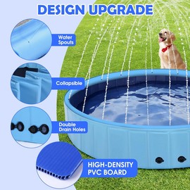 Eooqi 71" Large Dog Pool with Sprinkler, 2-in-1 Foldable Swimming Pool Non-Slip Hard Plastic Splash Sprinkler Kiddie Pool for Outdoor Backyard Kids Dogs Ducks and Pet Baths