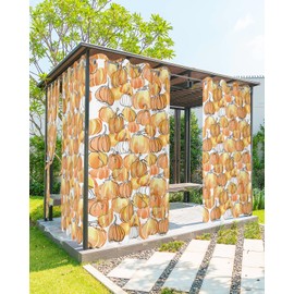 Indoor Outdoor Curtains for Patio Thanksgiving Fall Hand Drawn Orange Pumpkin Outside Curtains Waterproof Grommet Privacy Drapes Light Filter Curtain for Porch Pergola Gazebo 52"Wx95"L 1 Panel