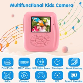 Bunyta Kids Camera Instant Print - Kids Instant Cameras That Print Photos Digital Camera for Kids 1080P Toys Camera with Instant Pictures Birthday Gifts for 3 4 5 6 7 8 9 10 11 Year Old Girls(Pink)