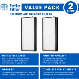 Fette Filter - Air Cleaner Replacement Filters Compatible with HoMedics Tower Air Cleaner Replacement Filters at-OFL for Models #'s AT-PET01, AT-PET02 and AR-45. Pack of 2 True Hepa Filters