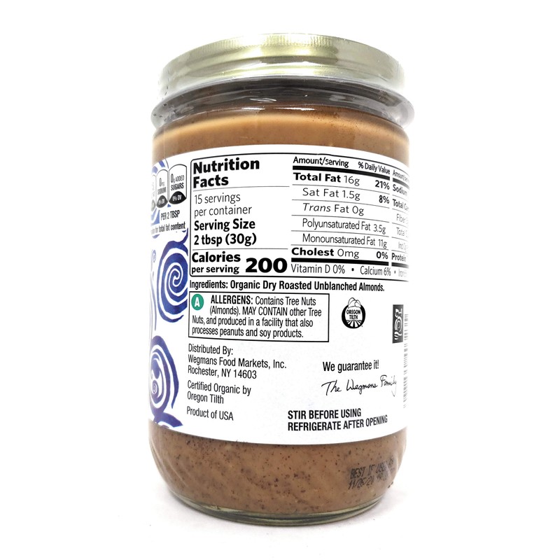 Wegmans Organic Crunchy Almond Butter (2 Pack, Total of 32oz)