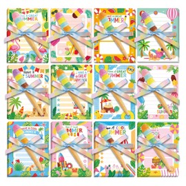 Eaasty 48 Pcs End of The Year Gifts Bulk Summer Notepads and Ice Cream Ballpoint Pens with Ribbon Graduation Last Day of School Gifts for Student Teacher Classroom Party Favor