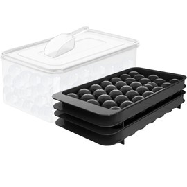 WIBIMEN Round Ice Cube Tray, 2.5 cm x 66 Pieces Ice Cube Tray for Freezer with Container, Mini Circle Ice Cube Tray, Ball Mould, Ice Cooling, Tea and Coffee (Black)