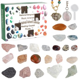 SUNNYCLUE Christmas Advent Calendar 2024 Advent Calendar Gifts Chakra Crystal 24 Day Gemstone Minerals Fossils Collection Complete Rock Gem Healing Stone Dig Countdown Kit for Holiday Party Gift Women