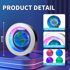 Floating Globe Magnetic Levitating Floating Globe Lamp with Multicolor LED Lights, Cool Gadgets O Frame Floating Globe for Office Home Desk Decor, Cool Tech Item for Men Father Husbands Boys and Girls