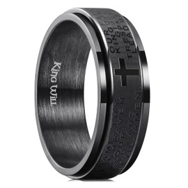 King Will 8mm Black Stainless Steel Lord's Prayer Ring Spinner Fidget Ring Anxiety Ring for Men 8