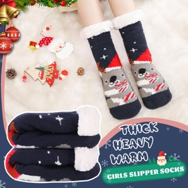 HERYEBING Children's Winter Socks for Girls and Boys Soft Fluffy Warm Thick Cuddly Socks Thermal Socks House Socks Floor Socks for Children Animal Socks, Dark Blue - Sloth