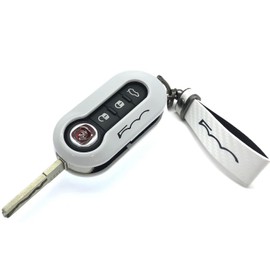 Nordecco Glossy Key Fob Case Compatible with Fiat 500C 500-500L Abarth Grande Punto Brava Panda Stilo Linea (White Key Ring, White Key Case)