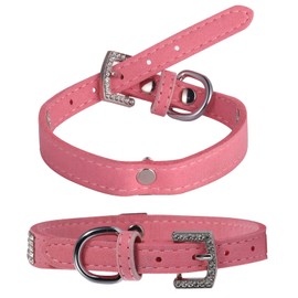 AOKSI Dog Cat Collar,Luxury Sparkly Silver Buckle and Bling Diamond with Rhinestone Crown Decoration Velvet Leather Collars for Small Dog Medium Cat Puppies (S, Pink)