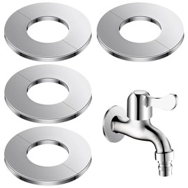 COMVASTARS 4Stück Edelstahl Rosetten Abdeckung Selbstklebende Dekorative Abdeckung Für Wasserhähne Geteilter Flansch,Wasserhahn-Abdeckung,Bekorative Abdeckungen Für Rohre,ID 28mm/OD 65mmRund(Silber)