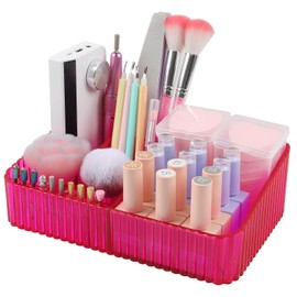 heemeei Nail Drill Machine & Bits Storage Box, 10 Holes Transparent Acrylic Drill Bit Holder, Plastic Nail Drill Tool Displayer Holder Case for Nails, Nail Drill Grinding Bit Organizer (Rose)