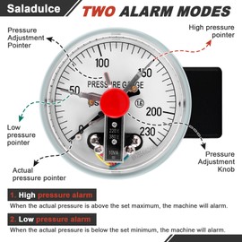 High Low Pressure Alarm - 230PSI Oil & Gas Pressure Warning - 105dB Sound & Flashing Light - 110V
