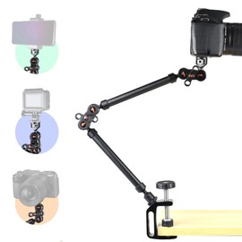 Akeipho 21"/53cm Adjustable Magic Arm with Super Clamp, Overhead Phone Mount, Heavy Duty Desk Camera Mount & Clamp,Flexible Joints Articulating Friction Arm for Light, Webcam, Mic, Action Camera