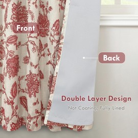DriftAway Linen Floral Paisley Red Blackout Curtains for Living Room Bedroom 72 Inch Length 2 Panels Lined Back Tab Rod Pocket Window Drapes Thermal Farmhouse Country Jacobean Curtains