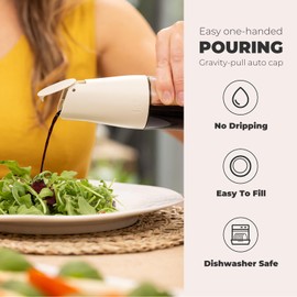 Zuutii - Juego de botellas dispensadoras de aceite de oliva y vinagre, juego de dispensador de aceite de vidrio de 6.5 onzas para cocina, dispensador de salsa de soja con boquilla sin goteo, giro automático y apto para lavaplatos, crema ligera