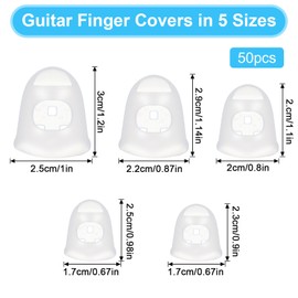 Piriuuo 50 Pcs Guitar Finger Covers, Silicone Finger Tip Protectors Anti-Slip & Breathable Silicone Guitar Fingers Guards for Guitars Playing, Ukulele Bass, and Sewing (5 Sizes, White)