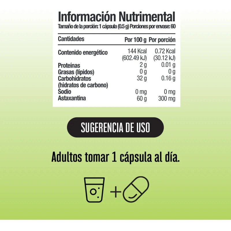 Astaxantina 500 Mg De Algas Marinas Antioxidante Natural Sin Sabor