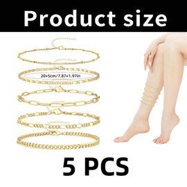 Pack of 5 Anklets for Women, Elegant Anklets, Anklets for Women, Adjustable Layered Beach, Luxurious & Delicate Anklets for Mother, Girlfriend, Sister, One size, Metal, Agate