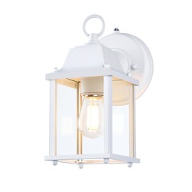 LIT-PaTH Dusk to Dawn Outdoor Wall Lantern, Wall Sconce Waterproof Porch Lighting Fixture, E26 Base, Aluminum Housing with Glass Shade, 1-Pack, White