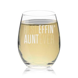 Stemless Wine Glass Best Effin' Aunt Ever (Clear, Glass)